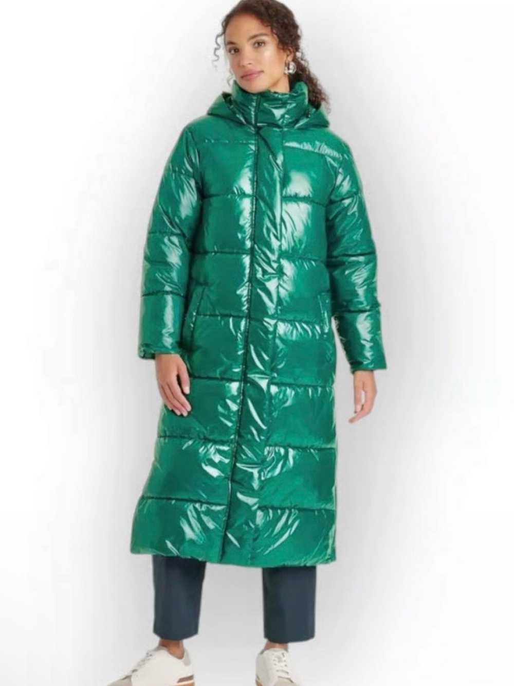 A New Day Women's Hooded Duvet Long Puffer Winter Coat Jacket Green Size XS